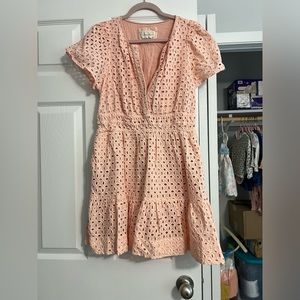 Somerset Mini Dress in Pink Eyelet